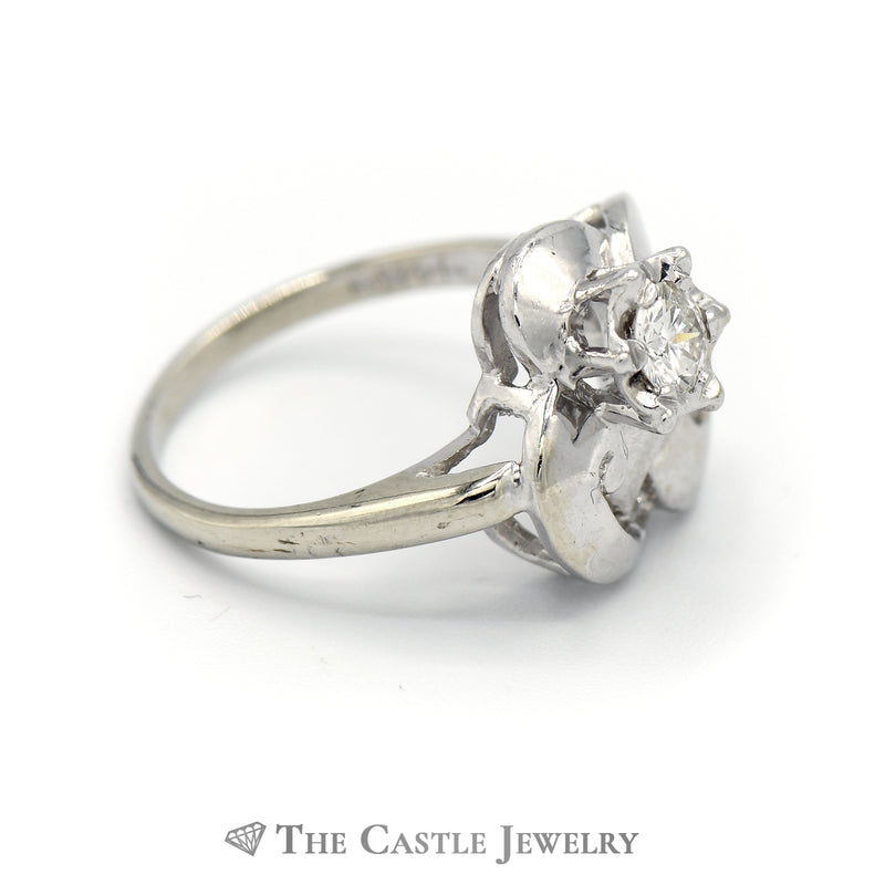 Fancy Swirl .30ct Round Diamond Ring In 14K White Gold
