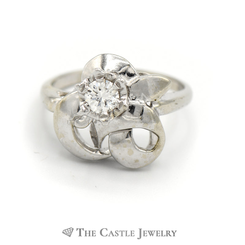 Fancy Swirl .30ct Round Diamond Ring In 14K White Gold