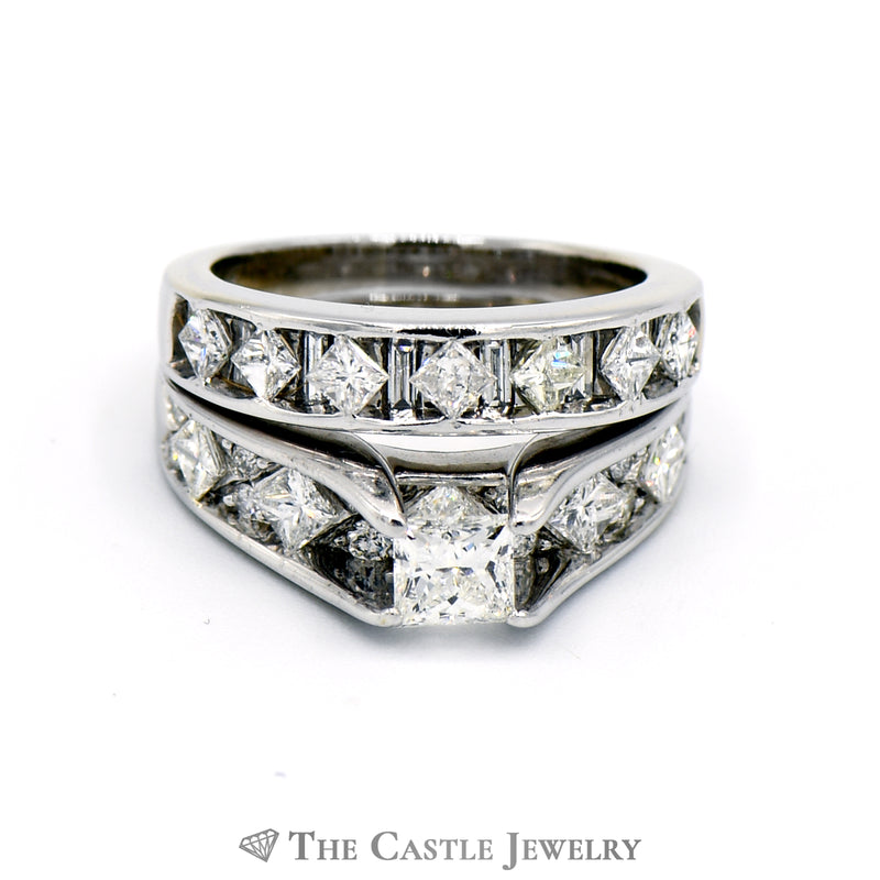 2.25cttw Princess Cut Diamond Bridal Set in 14k White Gold