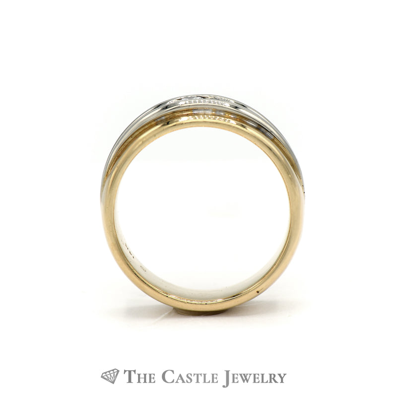 Men's Ridged Tension Set Round Diamond Band in 14K Yellow Gold