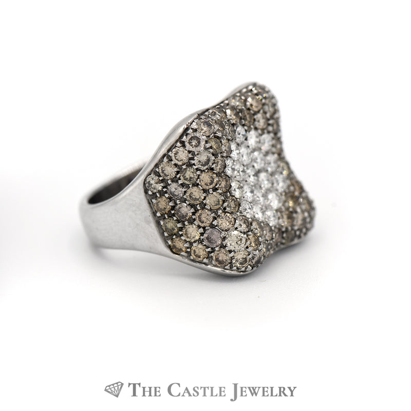 Concave Design Cluster Ring 3.50cttw Pave Set Round White & Champagne Diamonds