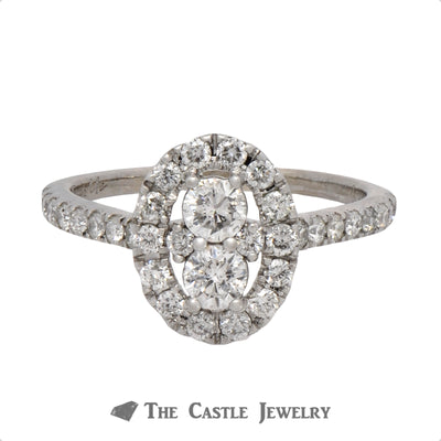 Double Diamond Halo Ever Us Engagement Ring with Diamond Accents in 14k White Gold