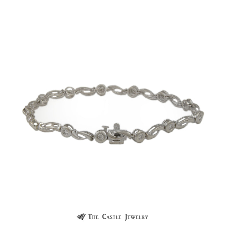 Gabriel & Company Bezel Set .47cttw Round Diamond & Open Link 7.5” Bracelet in 14K White Gold