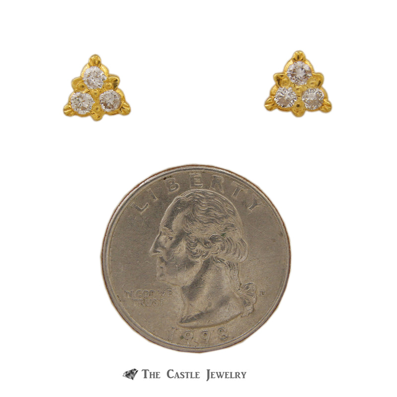 Trillion Shaped .60cttw Triple Round Diamond Studs 22k Yellow Gold