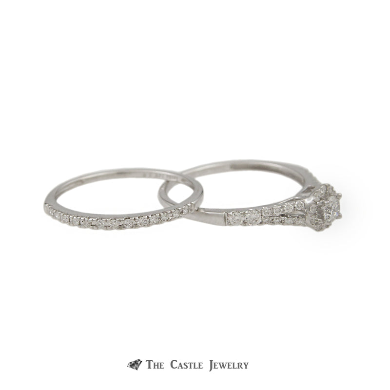 Crown Collection 1/2cttw Bridal Set with Round Diamond Center & Diamond Halo in 14k