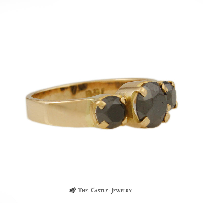 Round Black Diamond 1.75cttw 3 Stone Ring in Wide 18K Yellow Gold Mounting