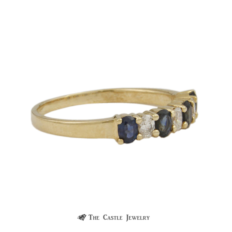 Prong set Oval Sapphire & .30cttw Oval Diamond Band Crafted in 14k Yellow Gold