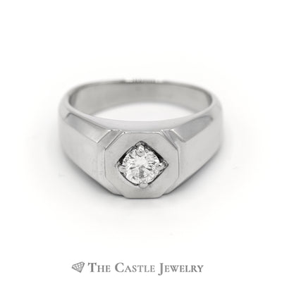 Men’s ½ carat Round Diamond Solitaire Ring in 14K White Gold
