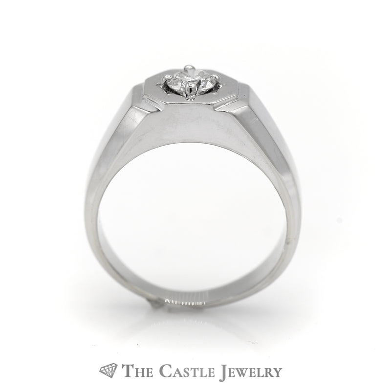 Men’s ½ carat Round Diamond Solitaire Ring in 14K White Gold