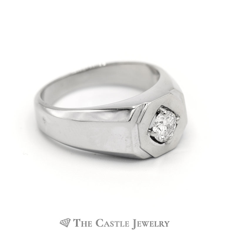 Men’s ½ carat Round Diamond Solitaire Ring in 14K White Gold