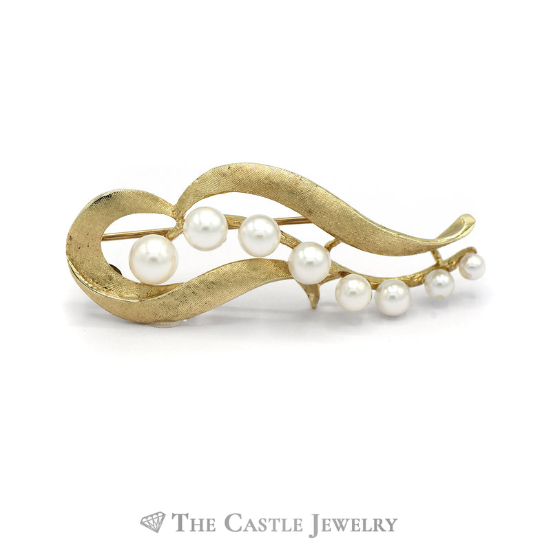 Swirl Designed 8 Pearl Pin in 14KT Yellow Gold