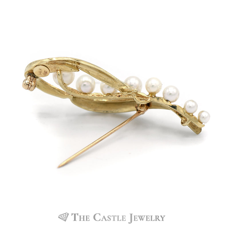 Swirl Designed 8 Pearl Pin in 14KT Yellow Gold