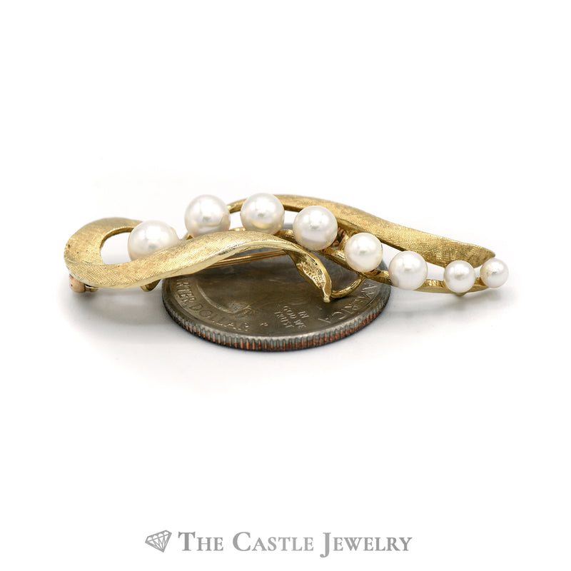 Swirl Designed 8 Pearl Pin in 14KT Yellow Gold