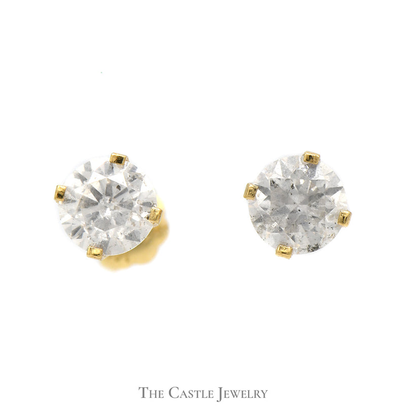 1cttw Round Brilliant Cut Diamond Earrings in 14k Yellow Gold Screw Back Posts