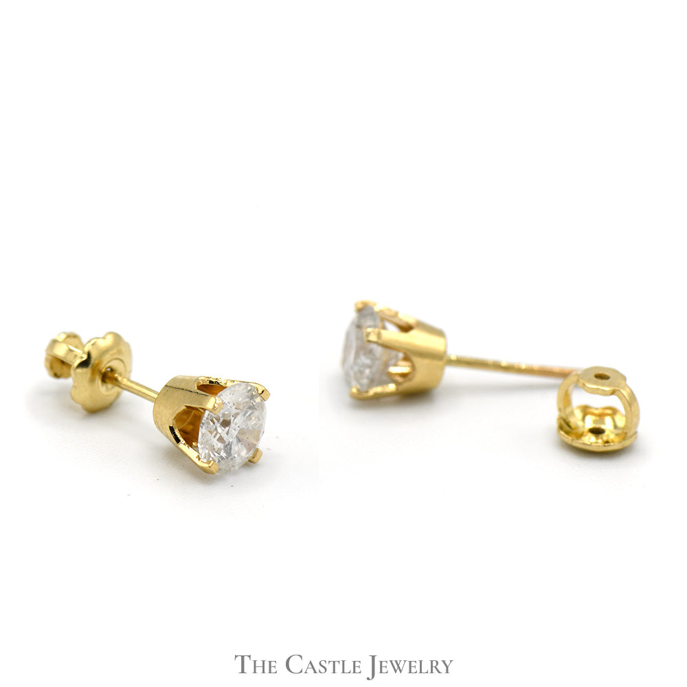 1cttw Round Brilliant Cut Diamond Earrings in 14k Yellow Gold Screw Back Posts