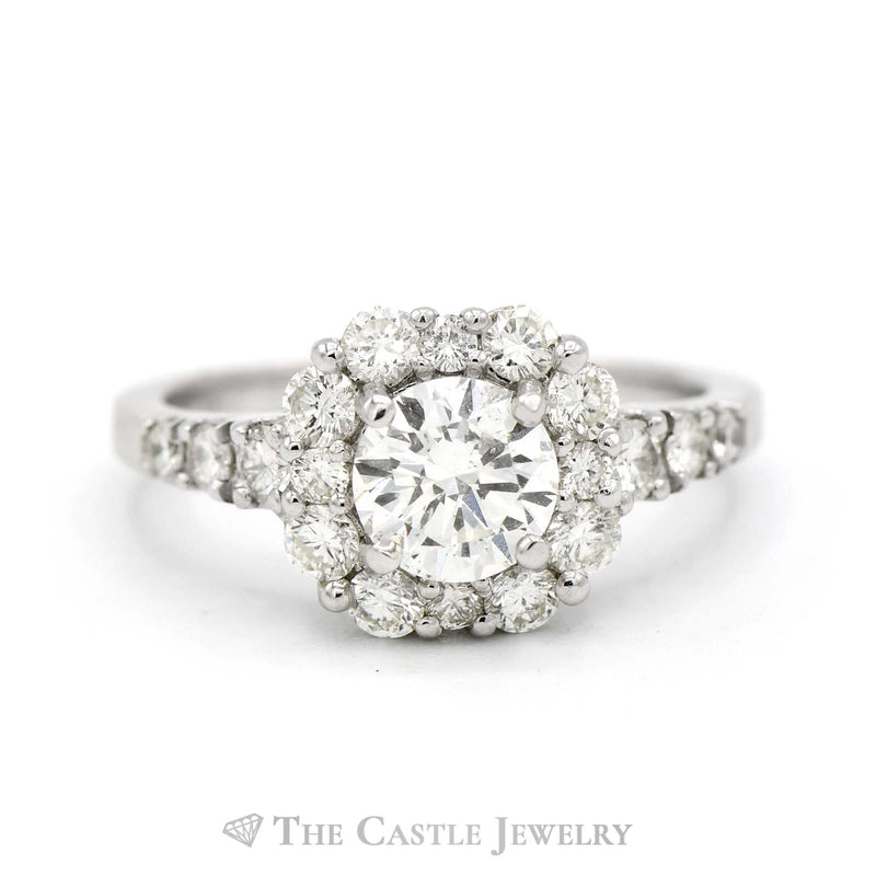 2.05cttw Diamond Engagement Ring with Diamond Halo and Accents in 14k White Gold