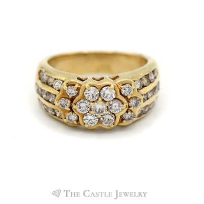 Flower Shaped 1.33cttw Diamond Cluster Ring with Channel Set Diamond Accents in 18k Yellow Gold