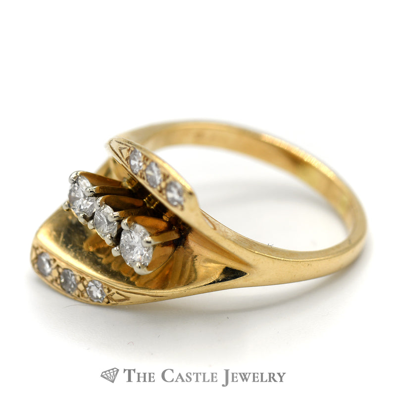 Unique Concaved Diamond Cluster Ring in 14k Yellow Gold