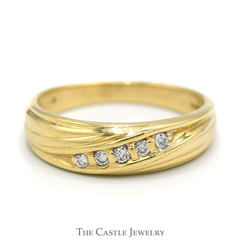 Men's Diagonally Set 5 Diamond Band in 14k Yellow Gold