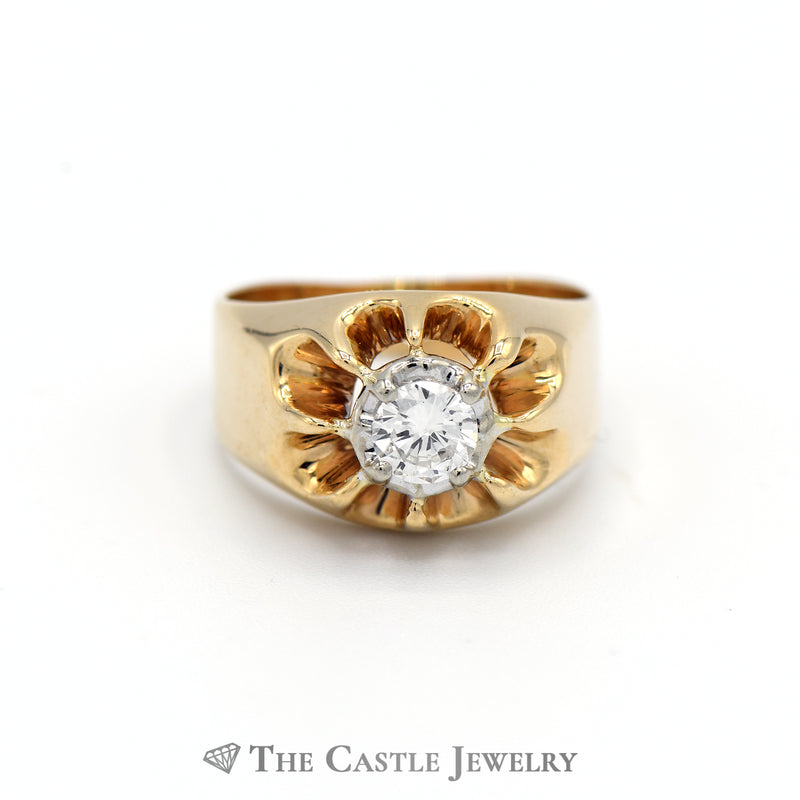 Gents Claw Design Solitaire Diamond Ring in 14k Yellow Gold