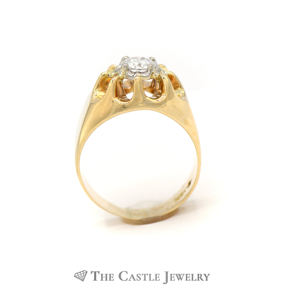 Gents Claw Design Solitaire Diamond Ring in 14k Yellow Gold