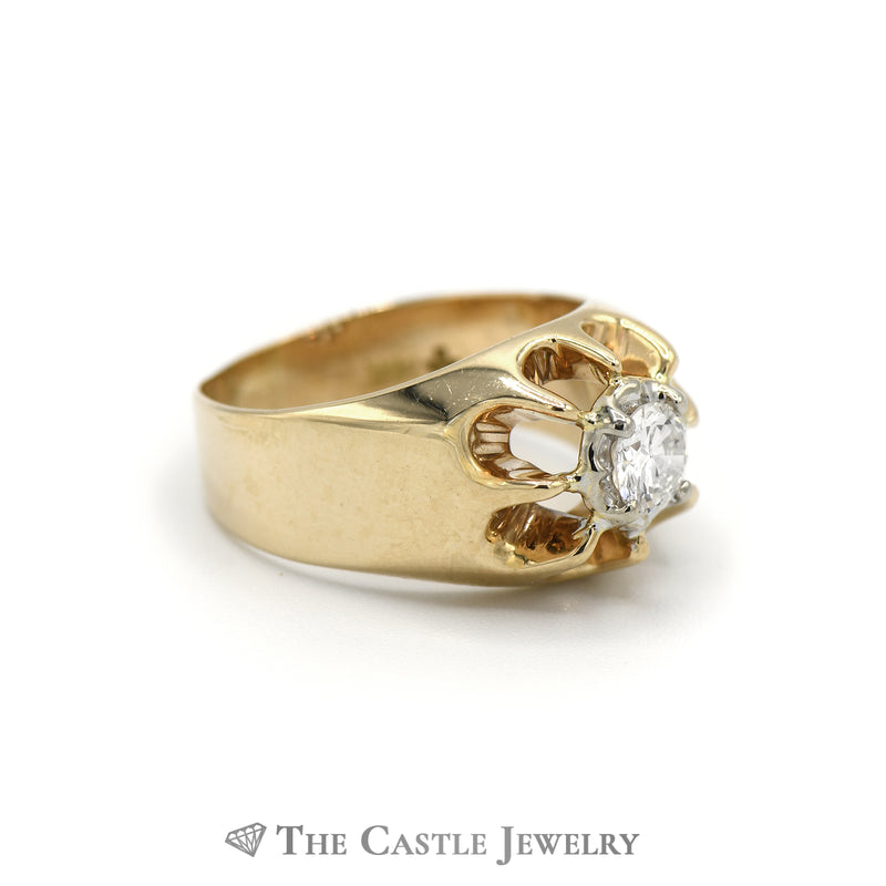 Gents Claw Design Solitaire Diamond Ring in 14k Yellow Gold