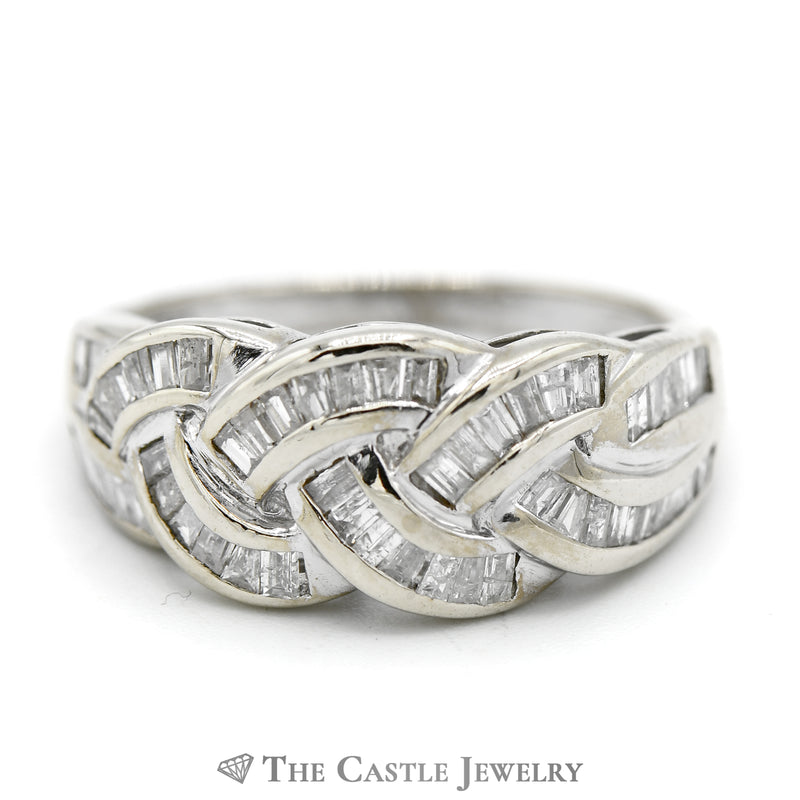 1cttw Baguette Diamond Cluster in Weaved Design 10k White Gold