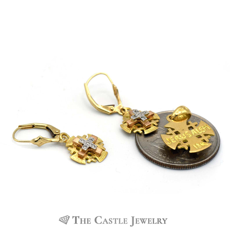Medieval Style Cross Crest Earrings and Pendant Combo in 18K Gold