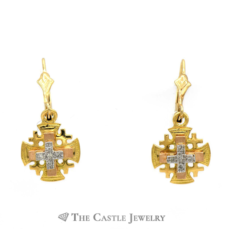 Medieval Style Cross Crest Earrings and Pendant Combo in 18K Gold