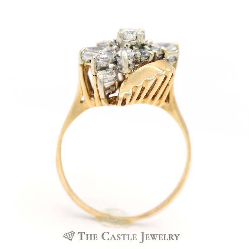 1cttw Marquise Shaped Diamond Cluster Ring in 10k Yellow Gold