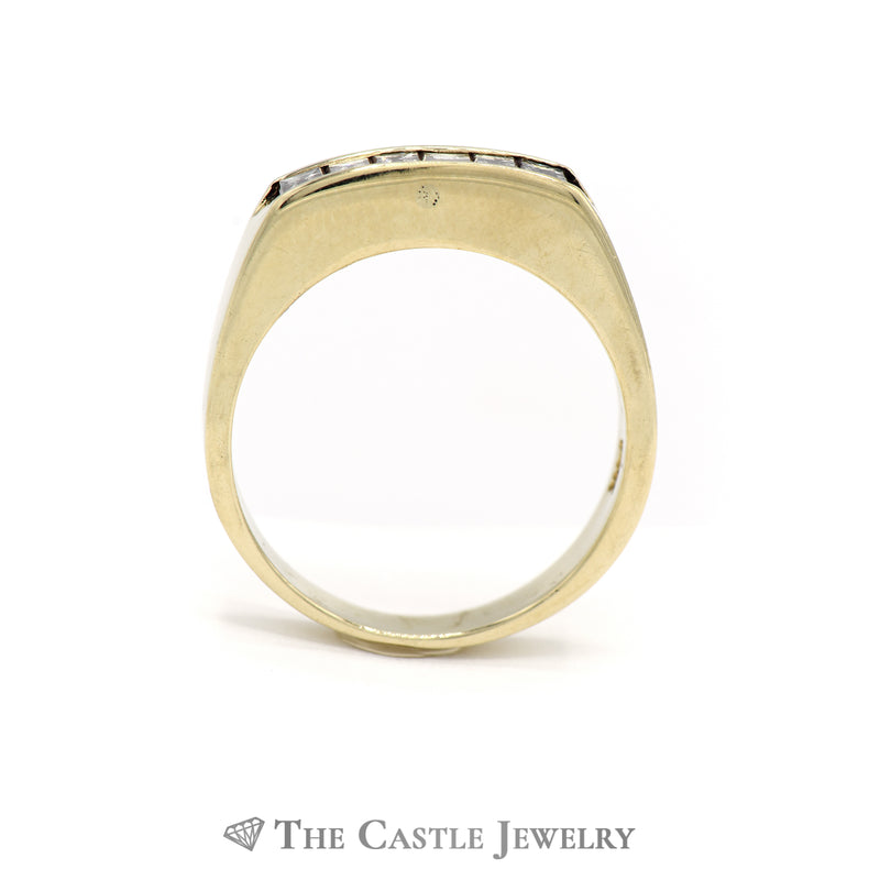 Men's Channel Set 1/2cttw Emerald Cut Diamond Wedding Band in 14k Yellow Gold