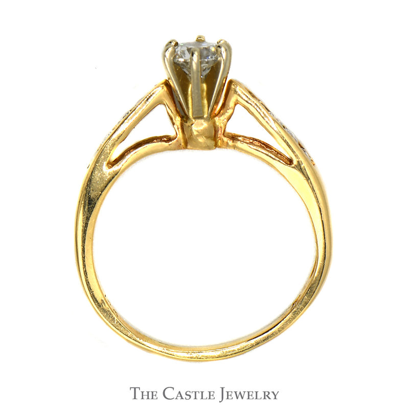 1/2cttw Round Diamond Solitaire Engagement Ring with Channel Set Diamond Accents in 14k Yellow Gold