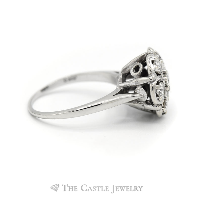 1CTTW 7 Diamond Cluster Ring with Cathedral Mounting in 14KT White Gold