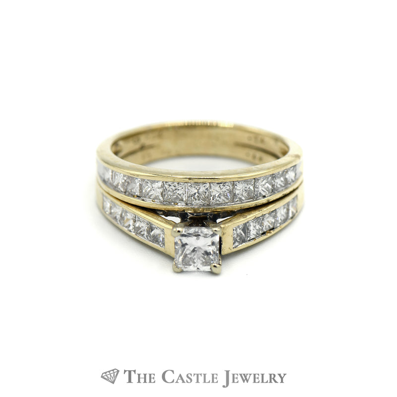 2CTTW 14KT Yellow Gold Princess Cut Bridal Set Diamond Ring