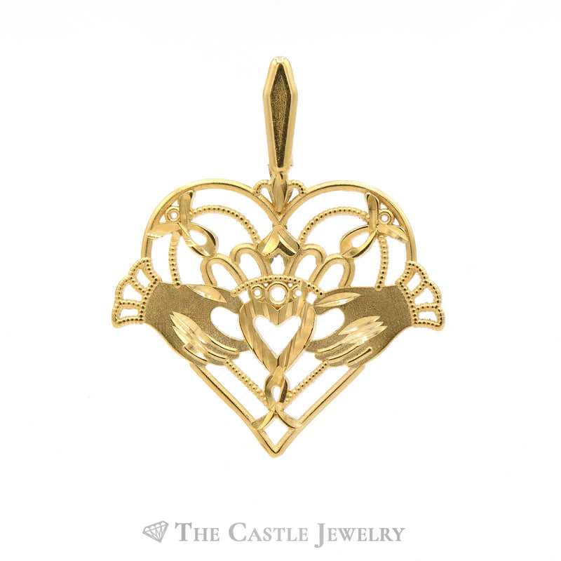 14k Yellow Gold Heart Shaped Claddagh Pendant