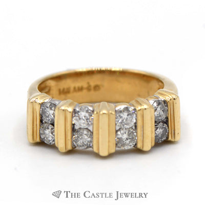 Vertical Channel Set Round Brilliant Cut Diamond Band with Bar Design