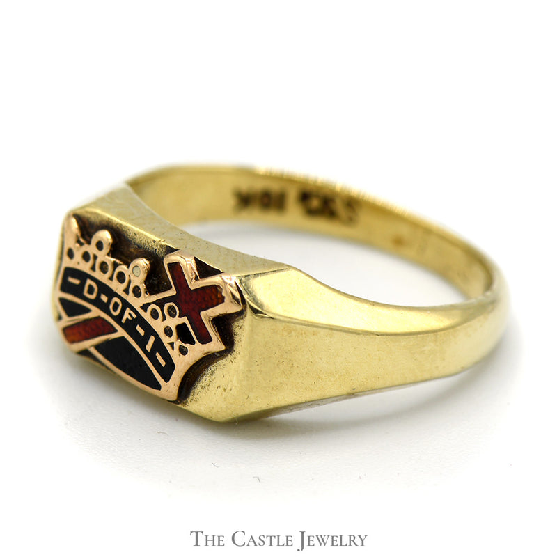 10k Yellow Gold Daughters of Isabella Ring with Black and Red Enamel Detail