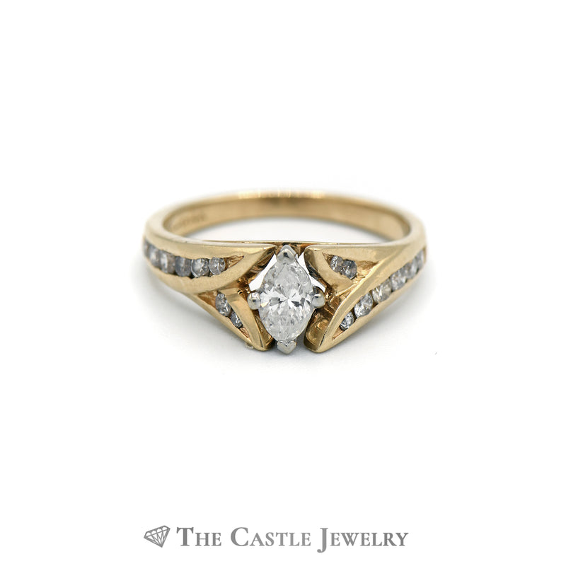 Oval Diamond Ring with Split Diamond Accent Sides in 14K Yellow Gold