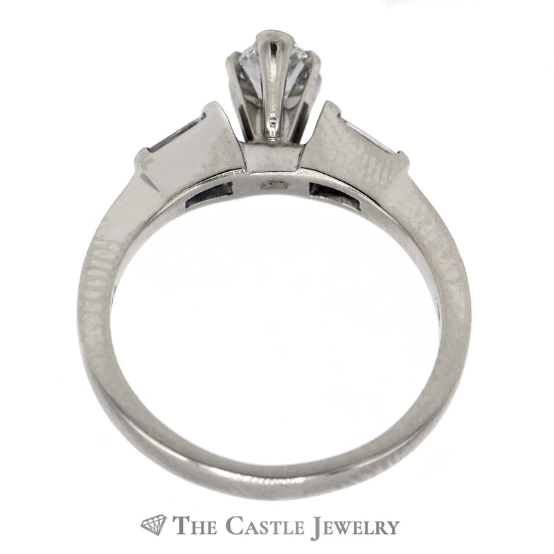 Beautiful Marquise Diamond Engagement Ring 1/2cttw Tapered Baguette Diamond Sides in 14k White Gold