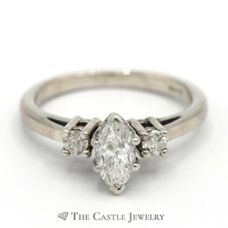 Elegant Marquise Diamond Engagement Ring with Round Diamond Accents in 14K White Gold