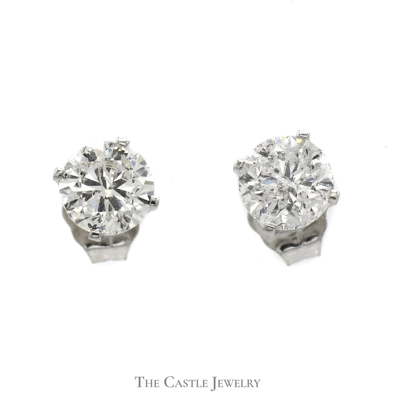 1cttw Round Brilliant Cut Diamond Stud Earrings in 14k White Gold Butterfly Backs