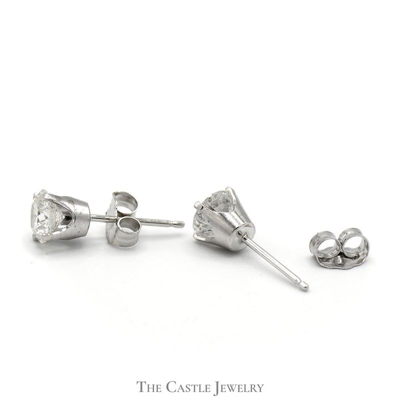 1cttw Round Brilliant Cut Diamond Stud Earrings in 14k White Gold Butterfly Backs