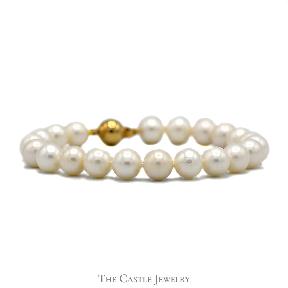 7(1/2) Inch 8mm Pearl Bracelet with 14k Yellow Gold Ball Clasp – The Castle  Jewelry