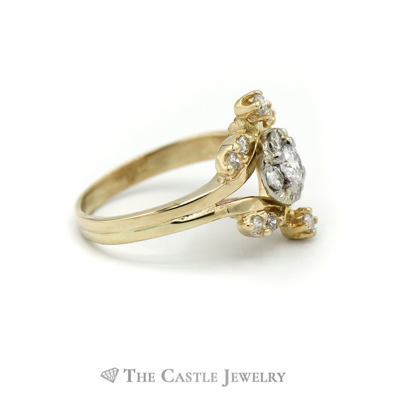 .75CTTW Round Diamond Cluster Ring in "V" Shaped Design in 14KT Yellow Gold