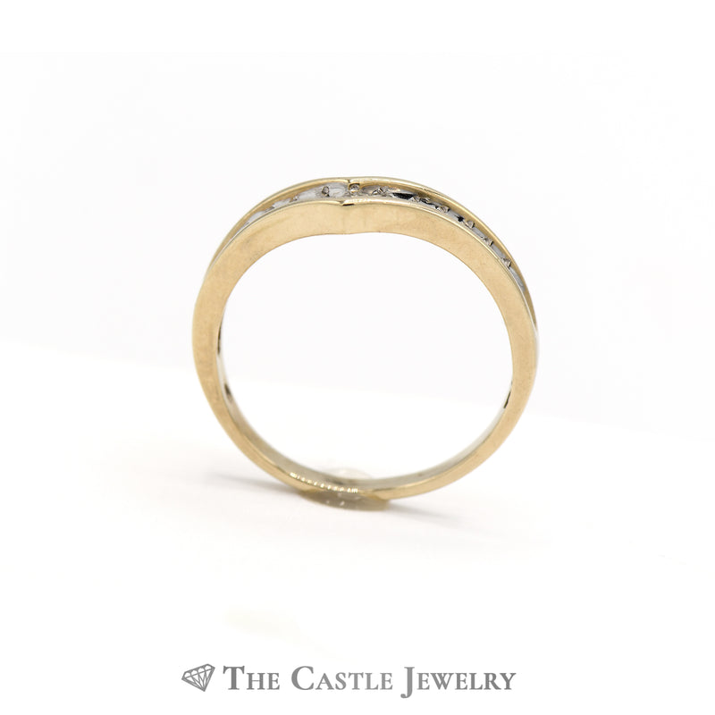 Curved "V" Shaped Round Brilliant Cut Diamond Wedding Band