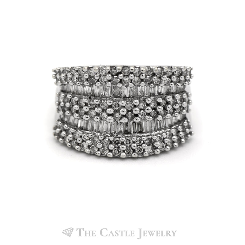 2CTTW Eight Rows of Round and Baguette Diamonds Ring in 14KT White Gold