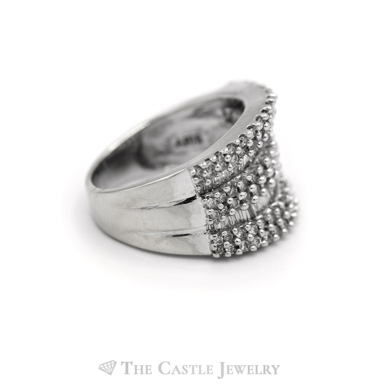 2CTTW Eight Rows of Round and Baguette Diamonds Ring in 14KT White Gold
