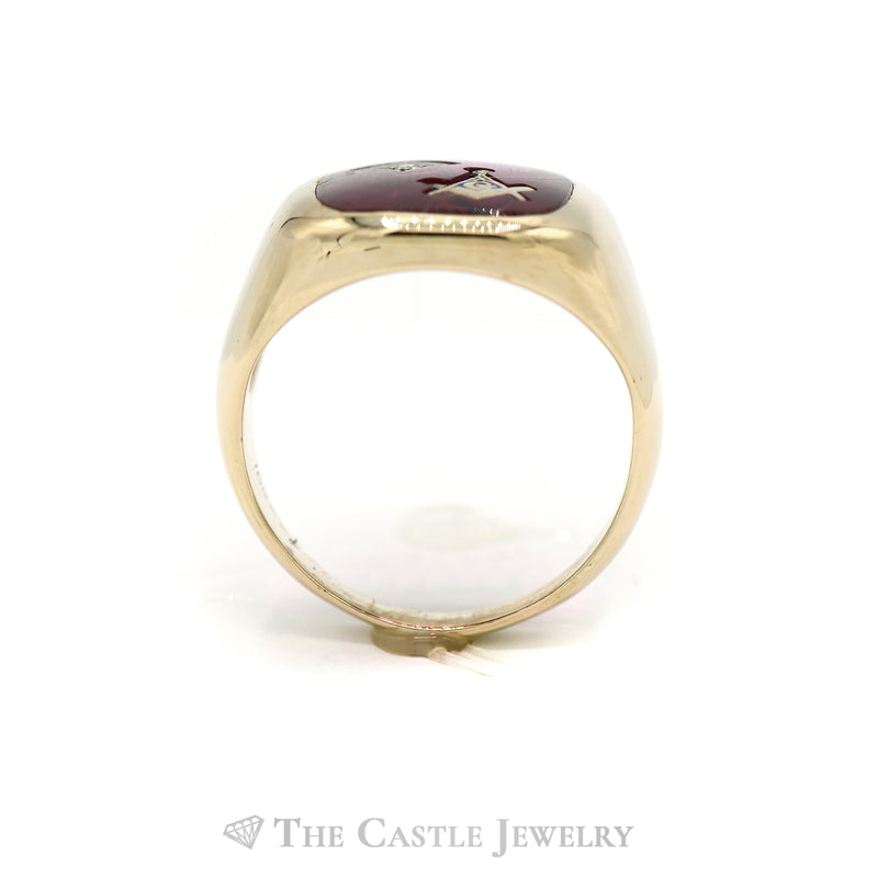 Men's Square & Compass Masonic Ring with Diamond Accent in 10k Yellow Gold