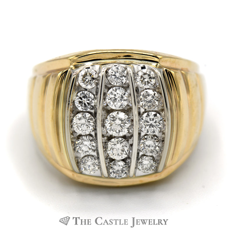Men's 3/4cttw Diamond Cluster Ring in 10k Yellow Gold Ridged Mounting