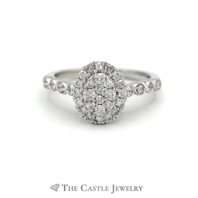 Crown Collection .50cttw Oval Diamond Halo & Cluster Engagement Ring